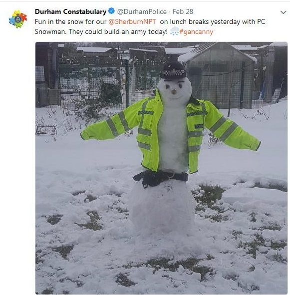  Durham Constabulary posted a picture of a snowman wearing police uniform