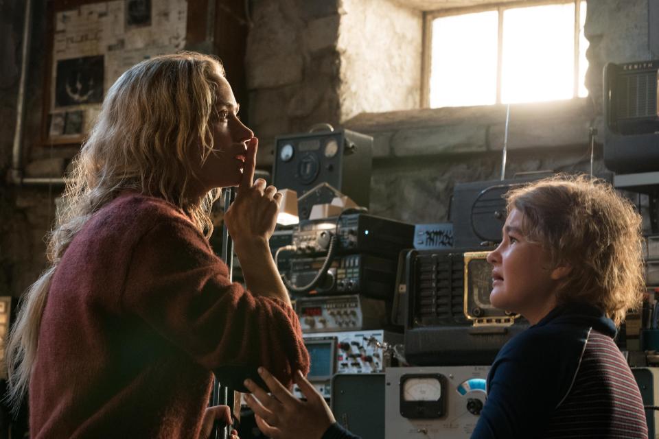  Emily Blunt plays Evelyn Abbott and Millicent Simmonds plays Regan Abbott in A Quiet Place