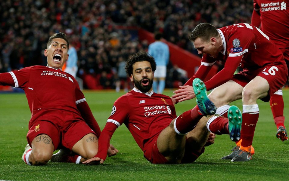 Mo Salah celebrates the opener that sparked an awesome three-goal blast from Liverpool