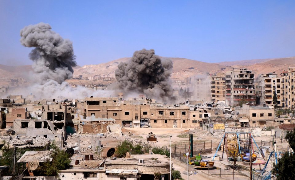  Smoke rises after Assad Regime forces carried out airstrikes in Eastern Ghouta's Douma town in Damascu