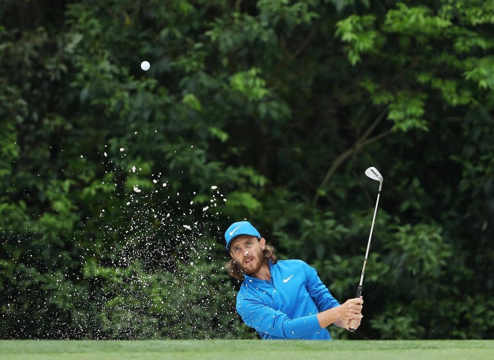  Fleetwood plays a chip shot on the par-four 5th hole at Augusta