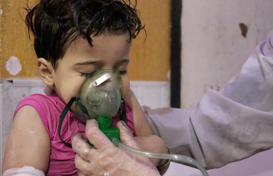 A Syrian kid receives medical treatment after the Assad regime forces allegedly conducted poisonous gas attack to Douma