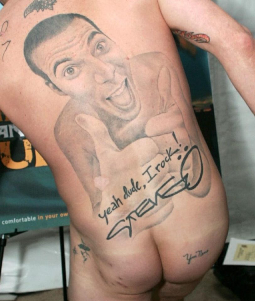  Steve O has an oversized tattoo of his own face across his back, and it looks like he's the only fan