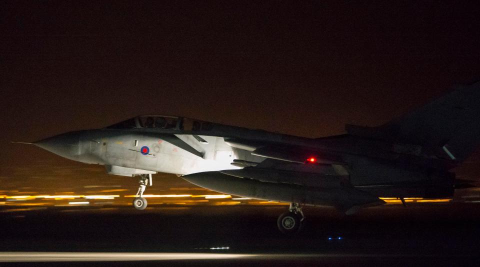  An RAF jet lands back in Cyprus after the airstrikes