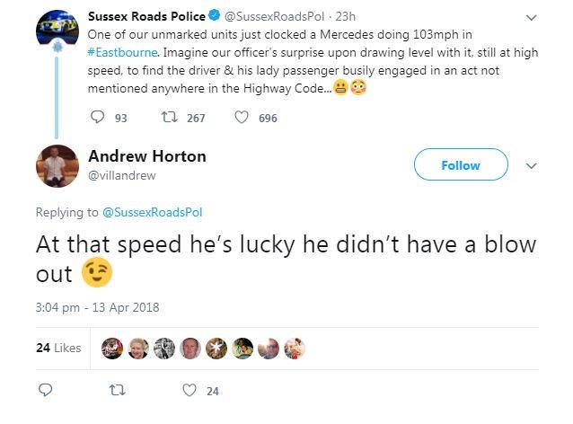  Tweeter Andrew Horton cracked a joke and added a wink emoji