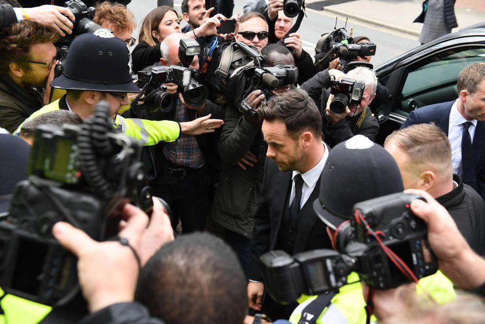  The TV star was surrounded by media as he walked into court today