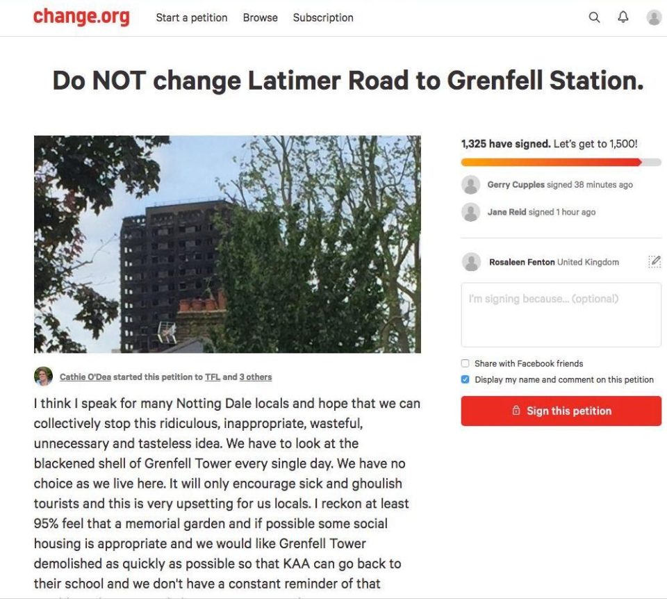  Above, the petition to TFL against the renaming of Latimer Road station