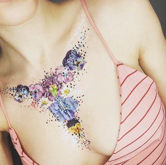  This creative customer decided to add an array of the press flowers to her cleavage