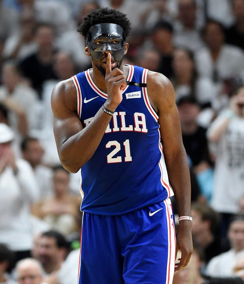 Joel Embiid returned to NBA action wearing a full face-mask and goggles