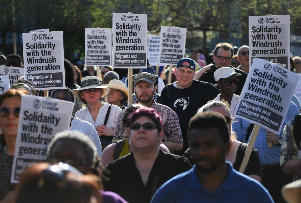  Many gathered for the Windrush generation solidarity protest in Brixton, London on April 20