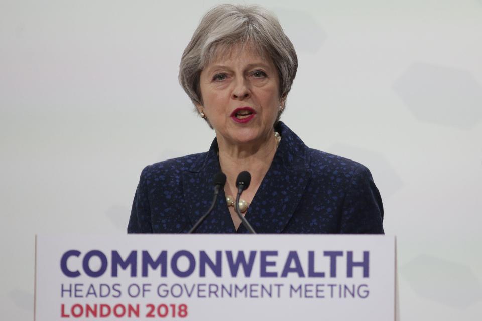  Theresa May speaking at the end of the Commonwealth leaders summit tonight