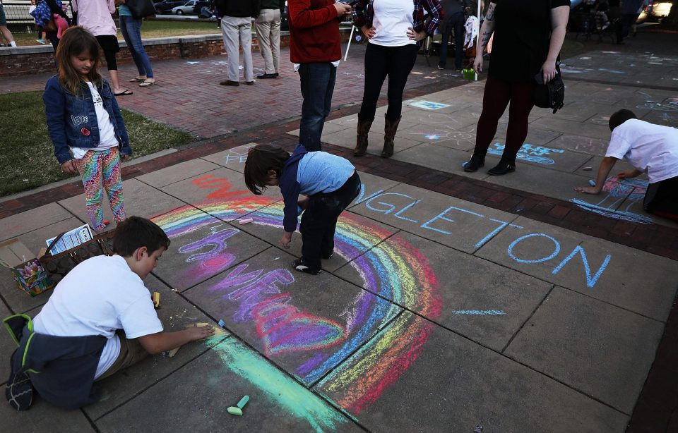  Several painted anti-fascist slogans on pavements