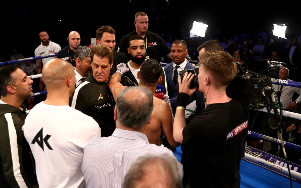 Amir Khan and Kell Brook faced off in the ring after the fight