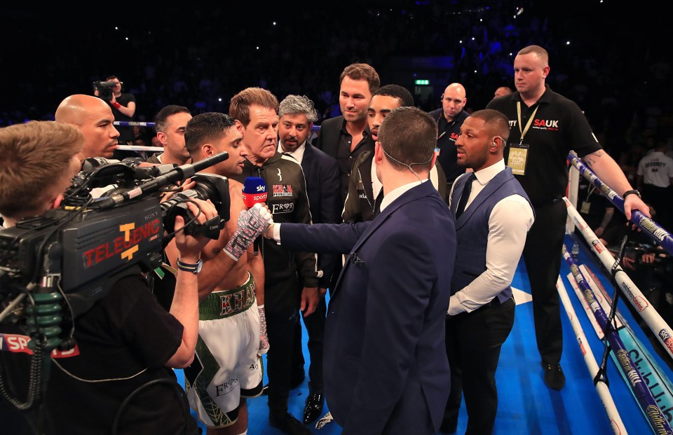 Kell Brook confronted Amir Khan in the ring after he beat Phil Lo Greco