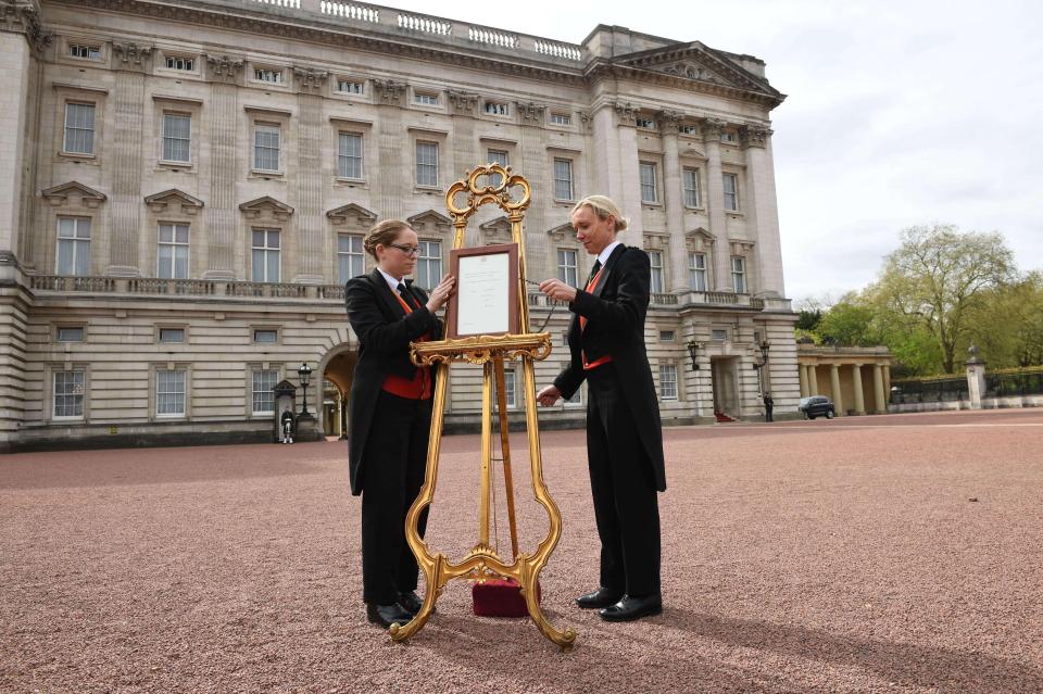  The birth of the baby was officially announced outside Buckingham Palace