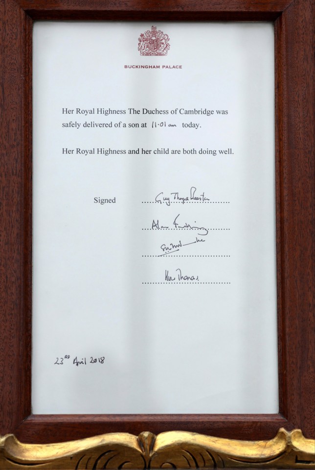 Buckingham Palace has displayed the official announcement of the birth