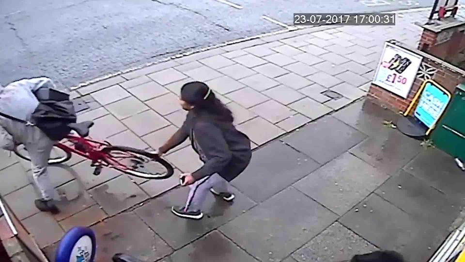  Ramyamuki grabbed the back wheel to stop the man escaping with the till