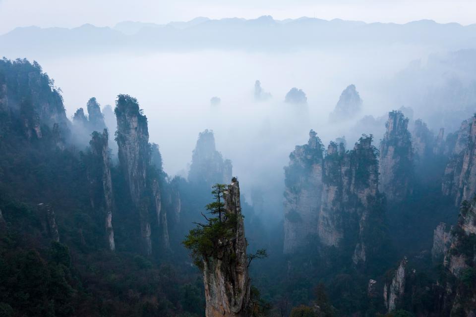 Tianzi Mountain Nature Reserve in Hunan, China, where peaks rise one after another 