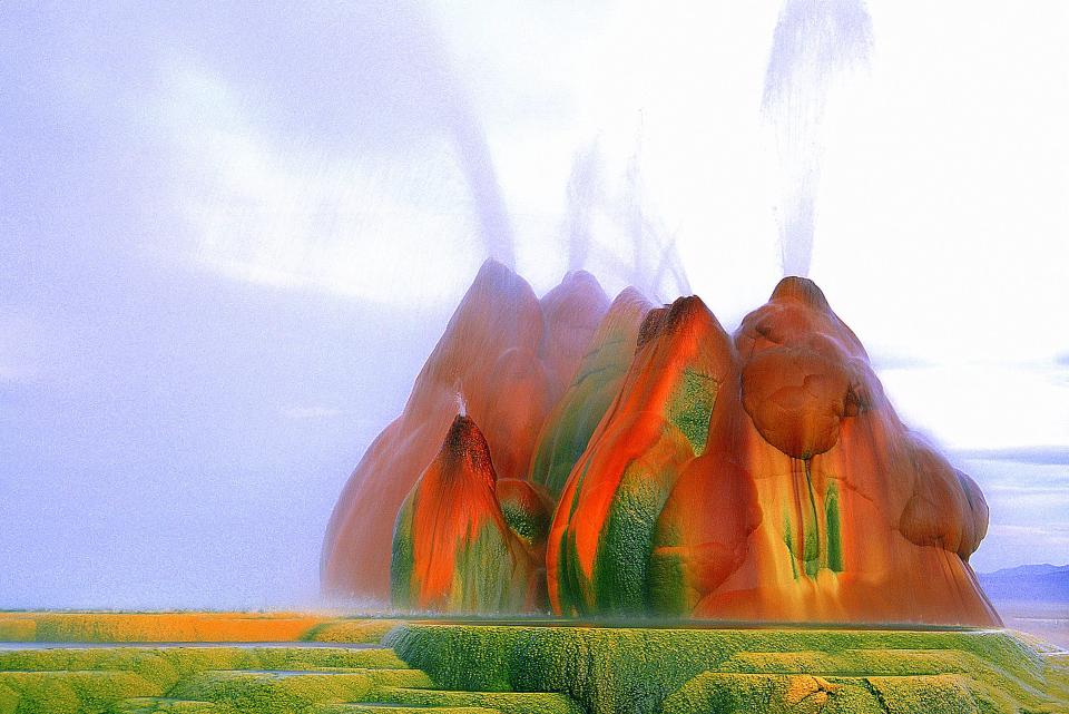 Fly Geyser, a natural hot spring in the Black Rock Desert, Nevada