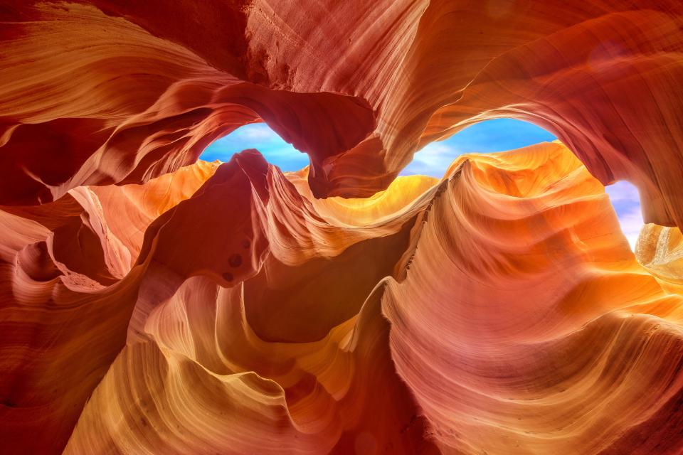 Multicoloured rock formations inside the Antelope Canyon, on Navajo land east of Page, Arizona