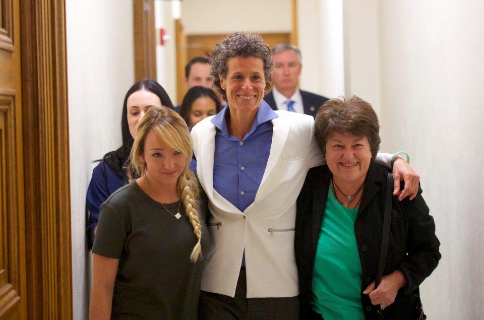 Andrea Constand, centre, was the main accuser in the Cosby sexual assault retrial 