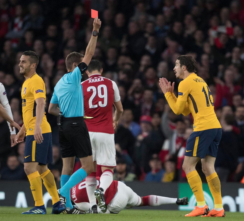 Sime Vrsaljko was sent off after just ten minutes to give Arsenal a man advantage