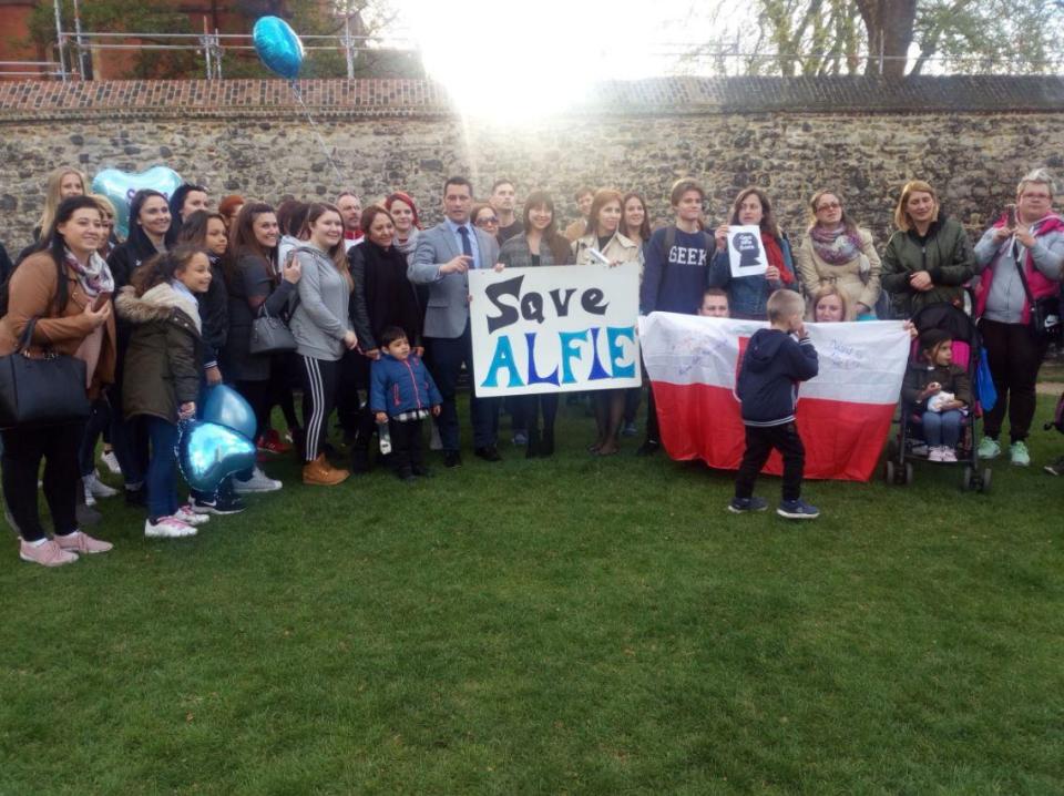  Supporters of Alfie Evans marched to Parliament today as a campaign for Alfie's Law was launched