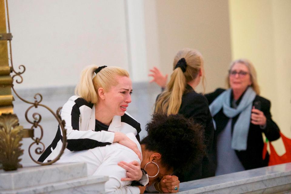 Accusers burst into tears after the guilty verdict was delivered in court earlier today