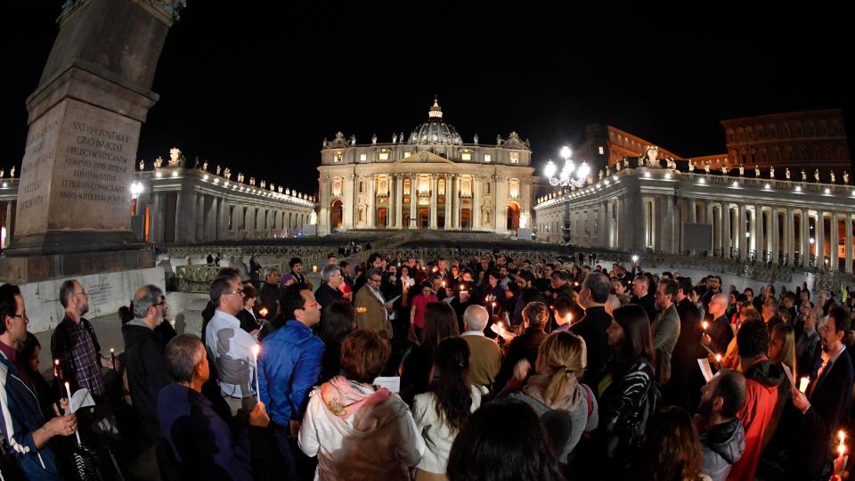  Supporters turned out in their dozens at the Vatican to hold a candlelit vigil for Alfie Evans