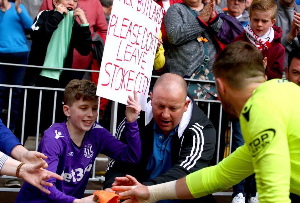 Butland gave his gloves to a Stoke fan pleading with him not to quit the club