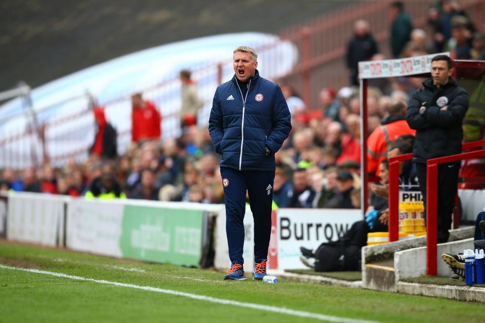  Brentford manager Dean Smith on the touchline.