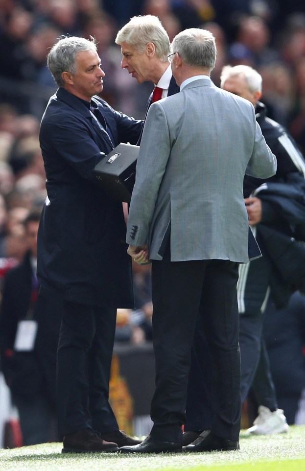 Jose Mourinho and Alex Ferguson laud Arsenal manager Arsene Wenger before the game