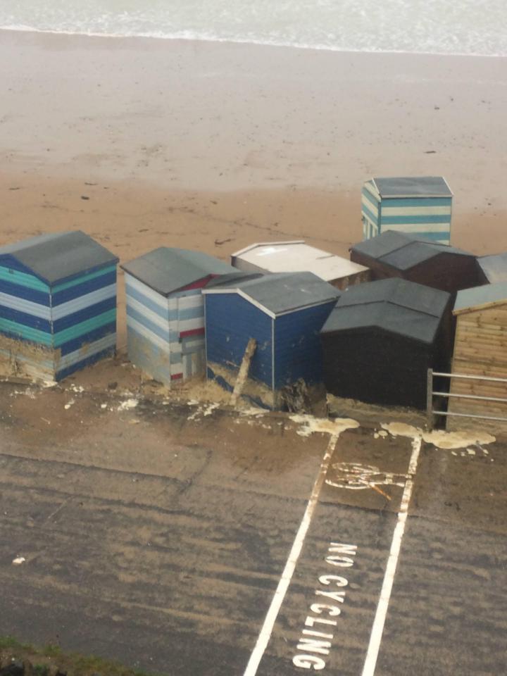  The beach huts were ripped apart by the gusts, which reached 60mph in some areas