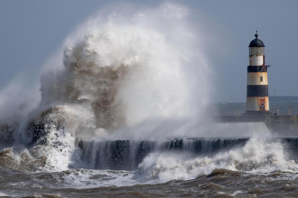  Huge waves at Seaham Lighthouse in County Durham today