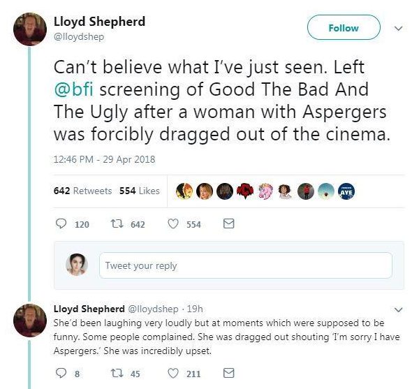  Outraged filmgoer Lloyd Shepherd took to Twitter following the incident