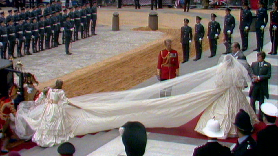 Diana’s dress and enormous train created a wonderful spectacle on the day, despite the creases