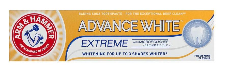  Arm & Hammer toothpaste uses baking soda to polish teeth