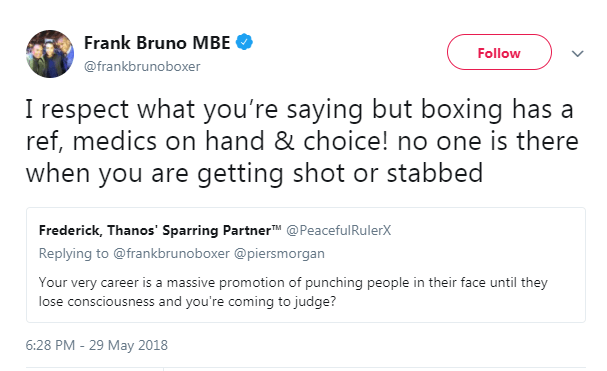 He pointed out there was a difference between boxing and street violence