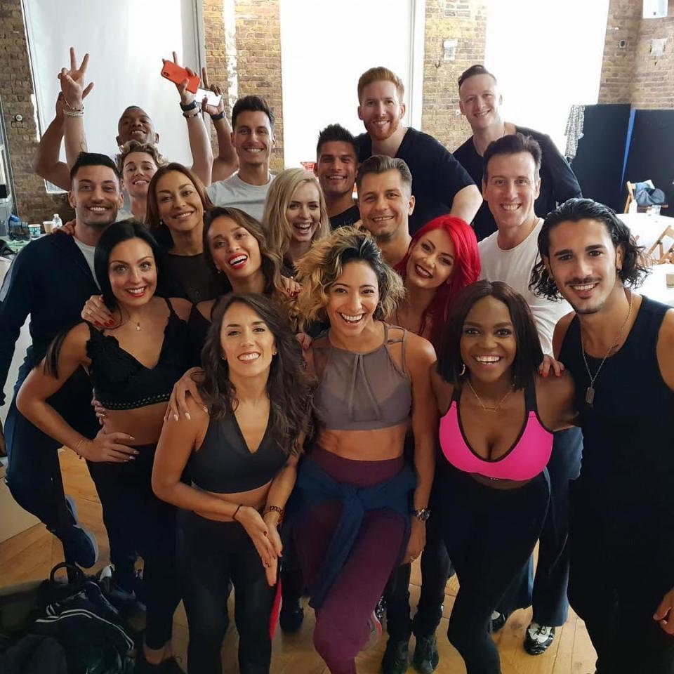  Janette Manrara shared this snap of the Striclty pros - with everyone from show veteran Anton du Beke to ex-Playboy model Nadiya Bychkova and newcomer Johannes Radebe