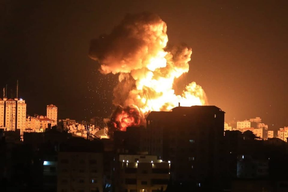  Fire billows from Israeli air strikes in the Gaza Strip