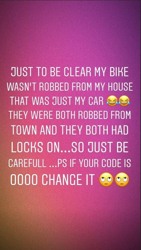  He says the car was taken from his house - but the bikes were taken from the town