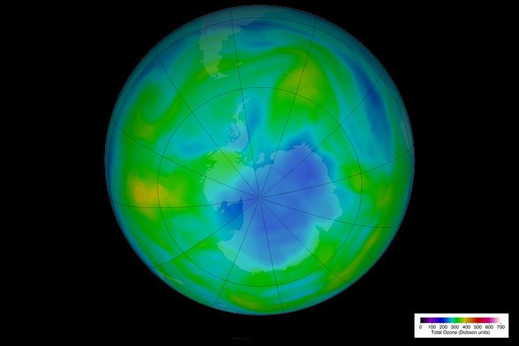  The stratospheric ozone layer blocks harmful ultraviolet radiation produced by the sun.