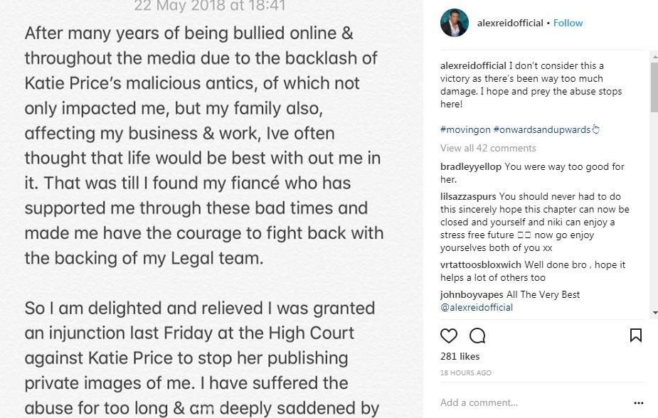  Alex released this statement on his Instagram page after 'years of being bullied online'