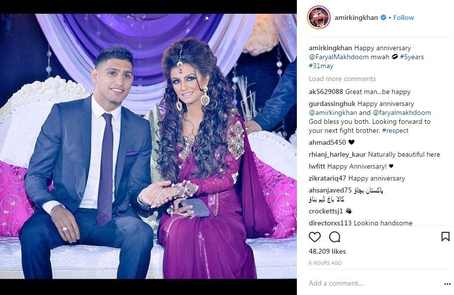 Amir Khan posted a gushing post on Instagram to mark his fifth wedding anniversary with wife Faryal Makhdoom