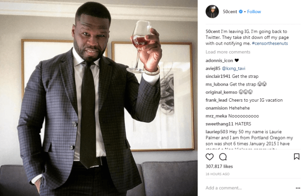  50 Cent is allegedly mad at Instagram for removing a sexually explicit post.