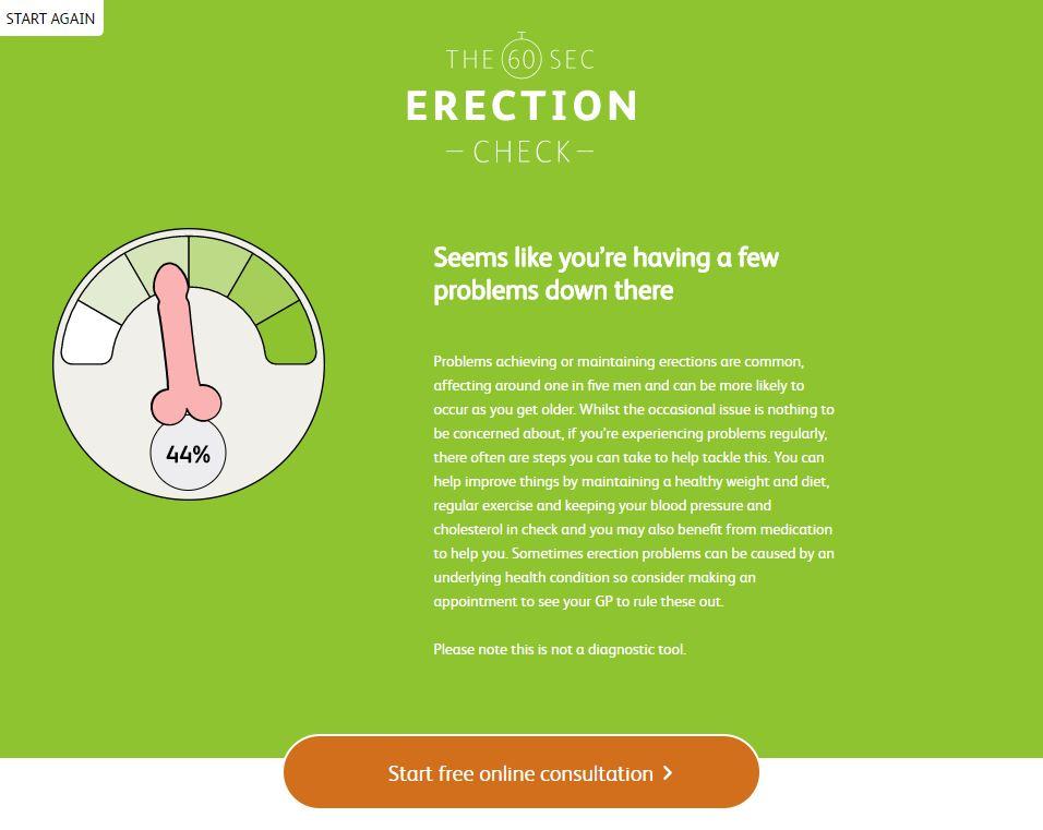 If you do not score well you will be offered a link to a free online consultation to help end your erectile dysfunction