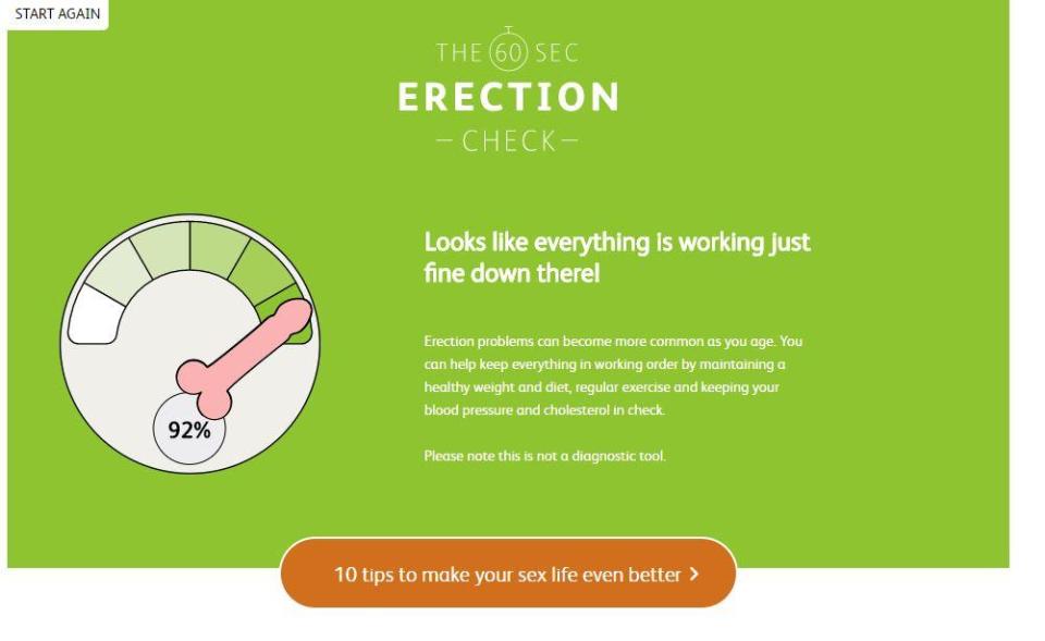 At the end of the test you will be scored on how healthy your erections are