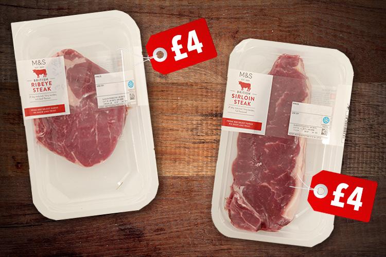  M&S has lowered the price of individual tender sirloin and ribeye steaks to just £4 each