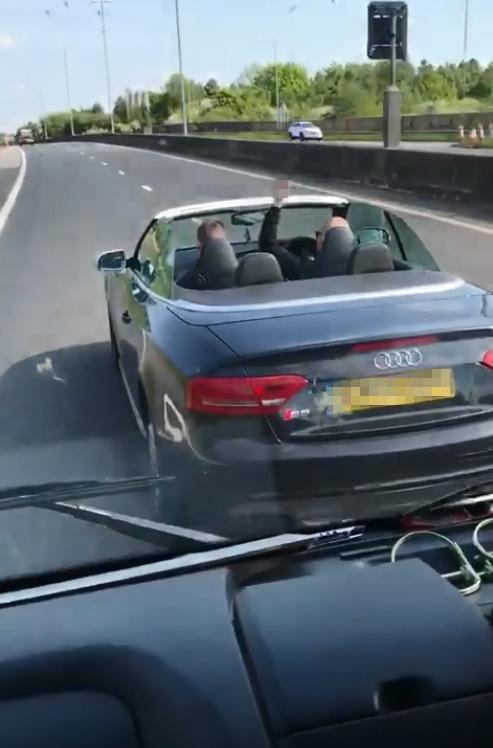  He also made obscene gestures on the M53 before driving off