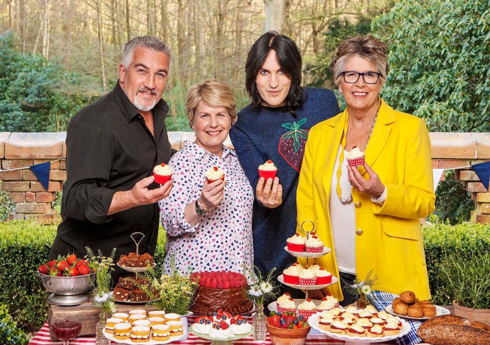 Left to right: Paul Hollywood, Sandi Toksvig, Noel Fielding and Prue Leith from Great British Bake Off